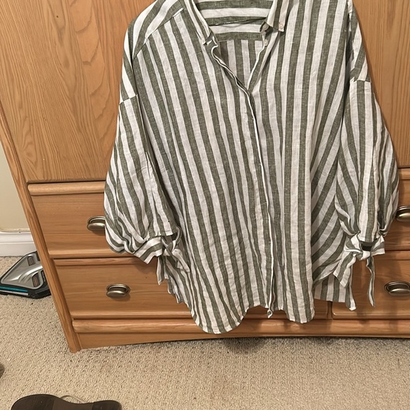 Green and white stripe short sleeve shirt - Picture 2 of 3